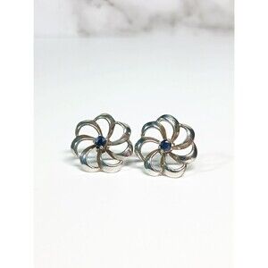Sterling Silver 925 Blue Topaz Flower Stud Earrings
